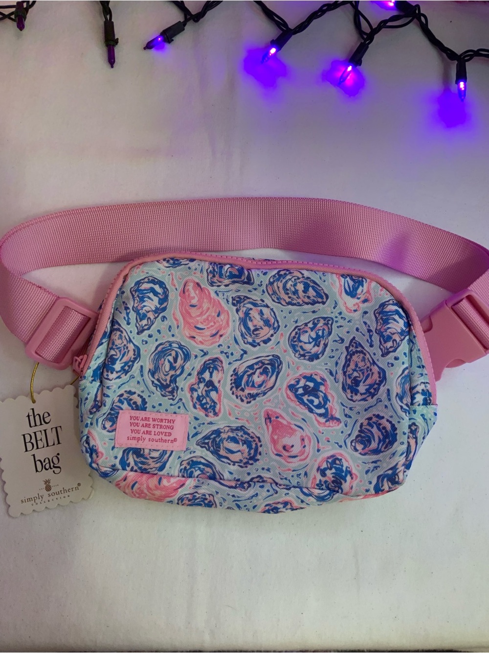 Simply Southern Pink Oyster Print Belt Bag Bin2